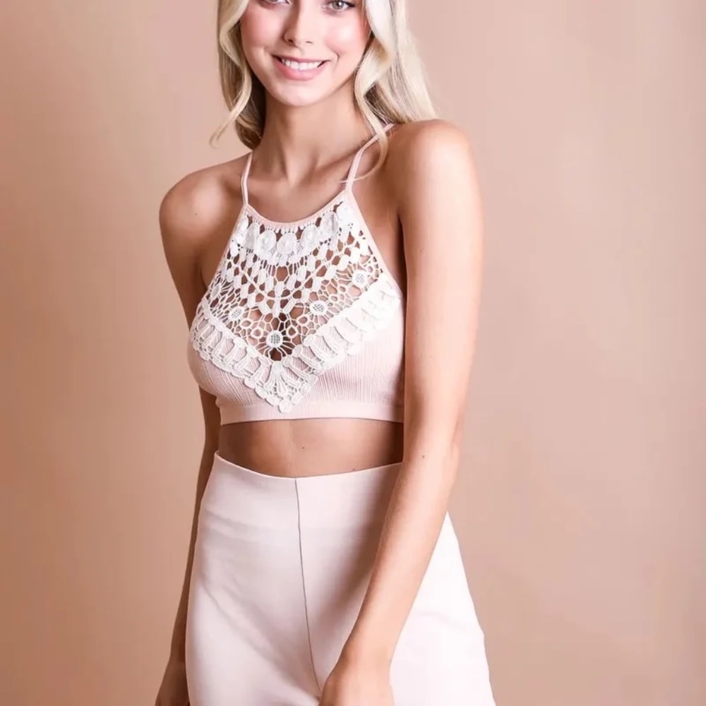 Rose Crochet Lace High Neck Bralette